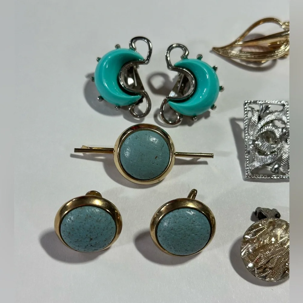 Vintage Clip Post Earring Lot Sarah Coventry Emmons Rhinestone Leaves Glass Bead